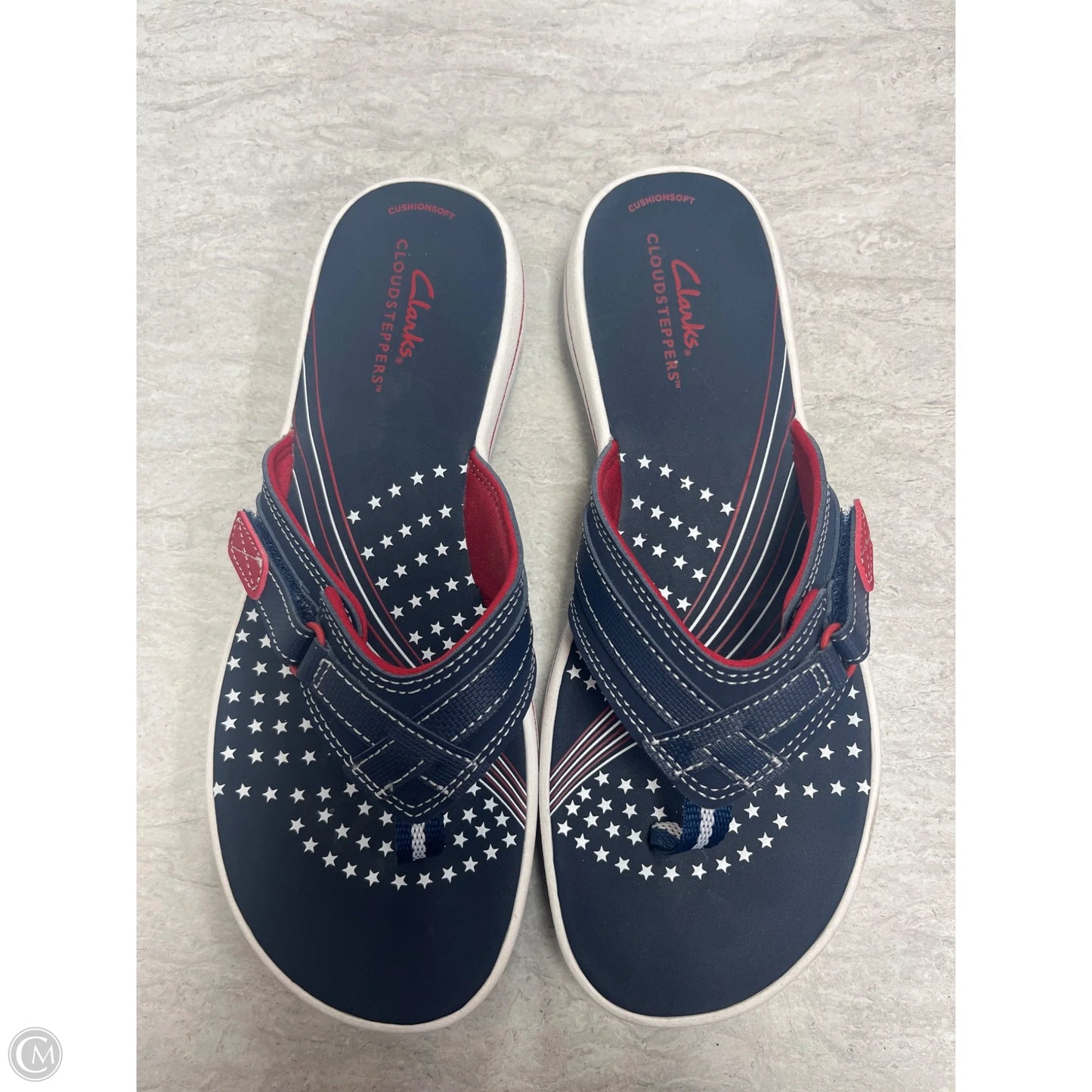 Sandals Flip Flops By Clarks In Blue Red & White, Size: 8