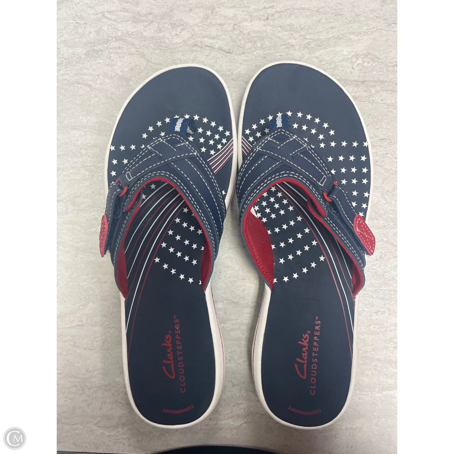 Sandals Flip Flops By Clarks In Blue Red & White, Size: 8