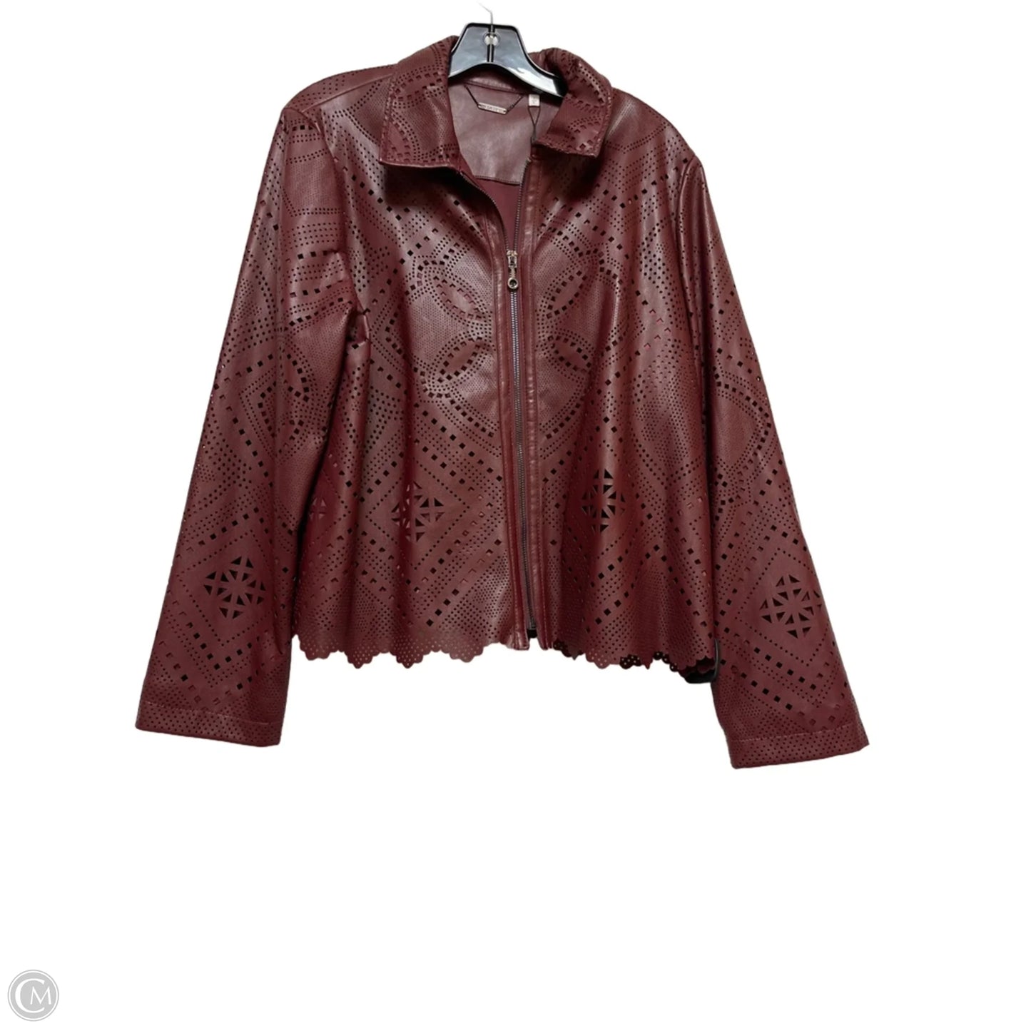 Jacket Leather By Chicos In Maroon, Size: L