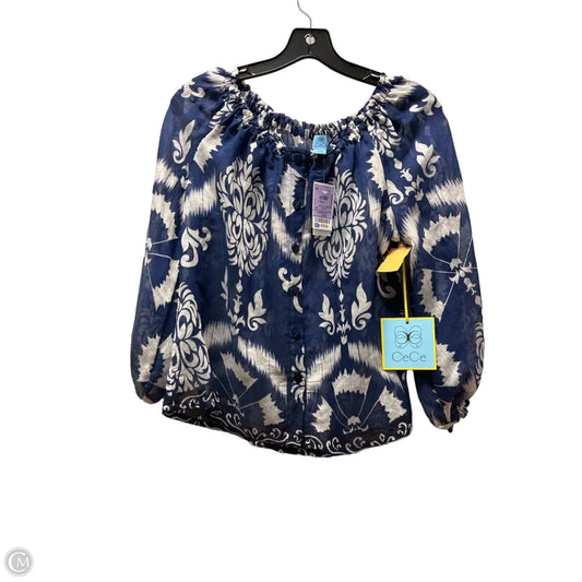 Top Long Sleeve By Cece In Blue & White, Size: S