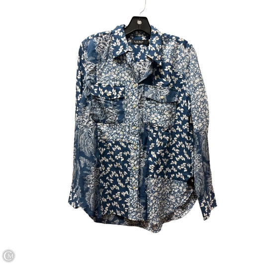 Top Long Sleeve By Lauren By Ralph Lauren In Blue & White, Size: M