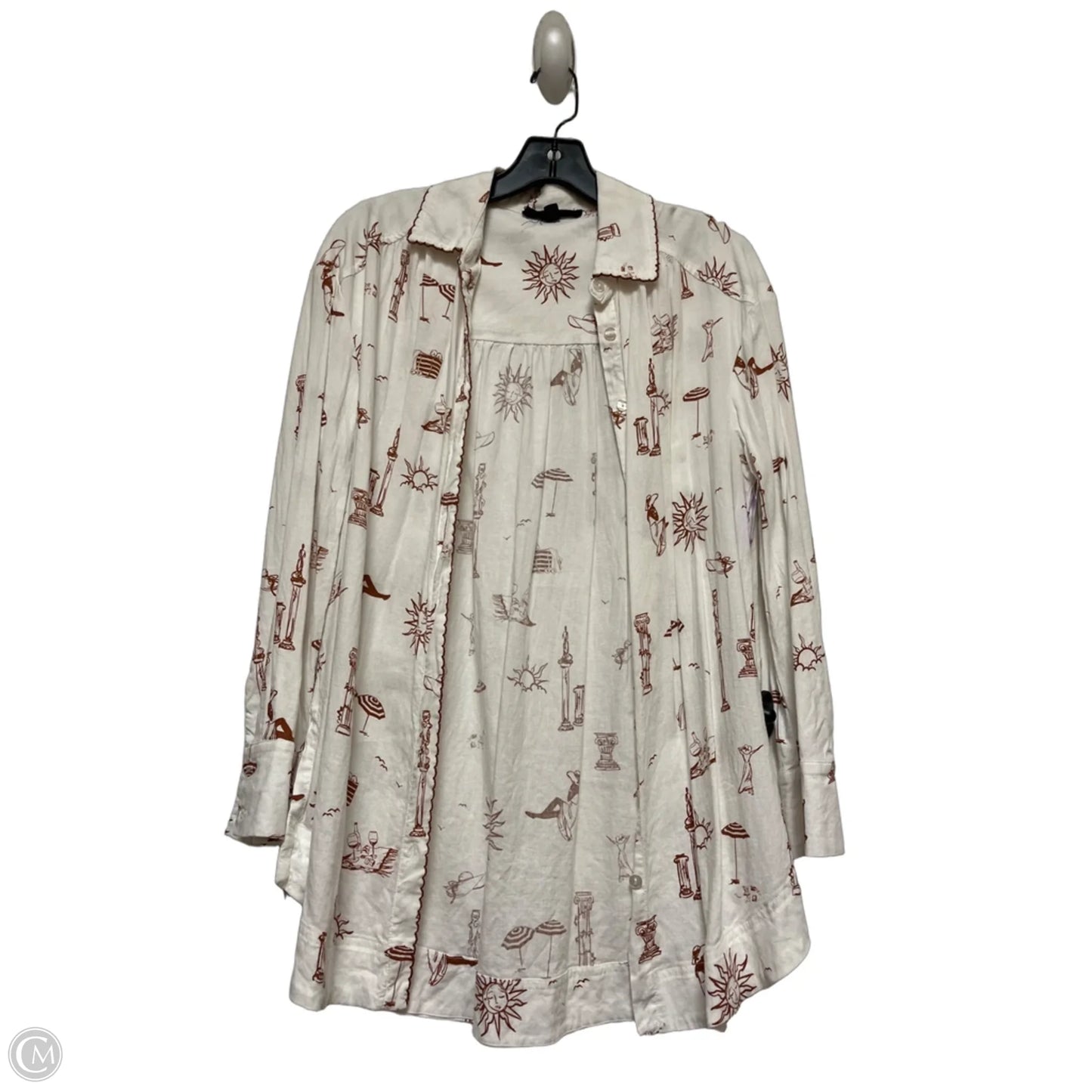 Top Long Sleeve By Jane And Delancey In Brown & White, Size: S