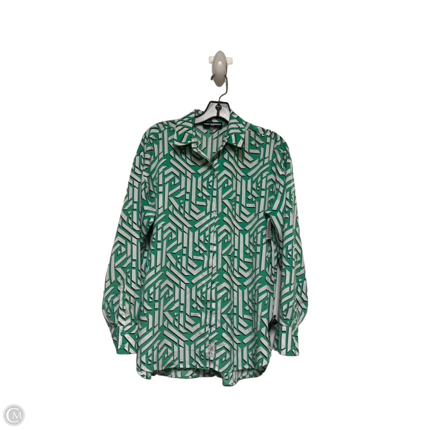Top Long Sleeve Designer By Karl Lagerfeld In Green & White, Size: Xs
