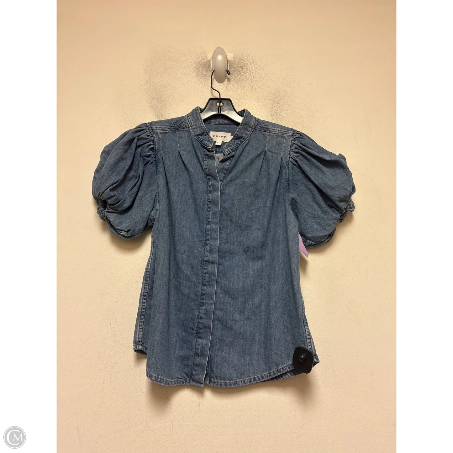 Top Short Sleeve By Frame In Blue Denim, Size: M