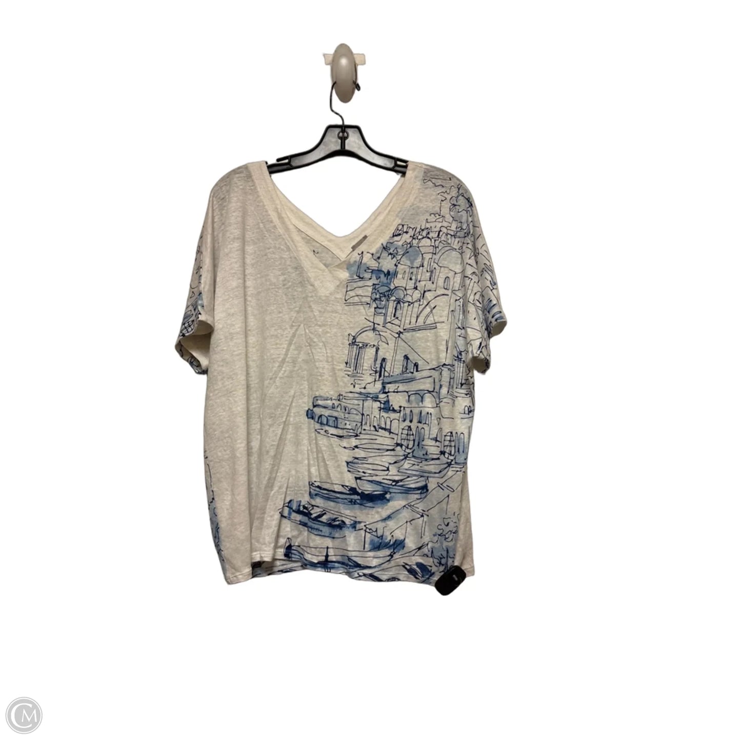 Top Short Sleeve By Chicos In Blue & White, Size: L