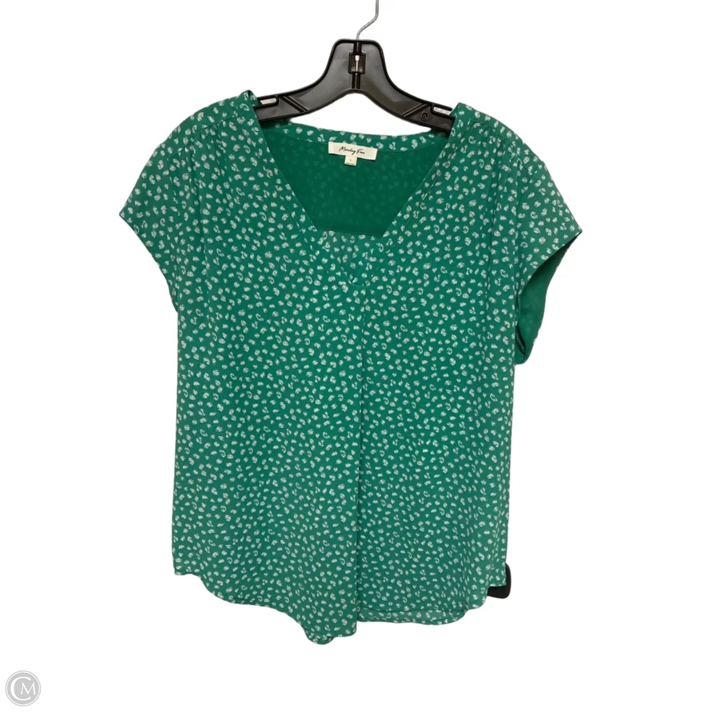 Top Short Sleeve By Monday Fun In Green & White, Size: L