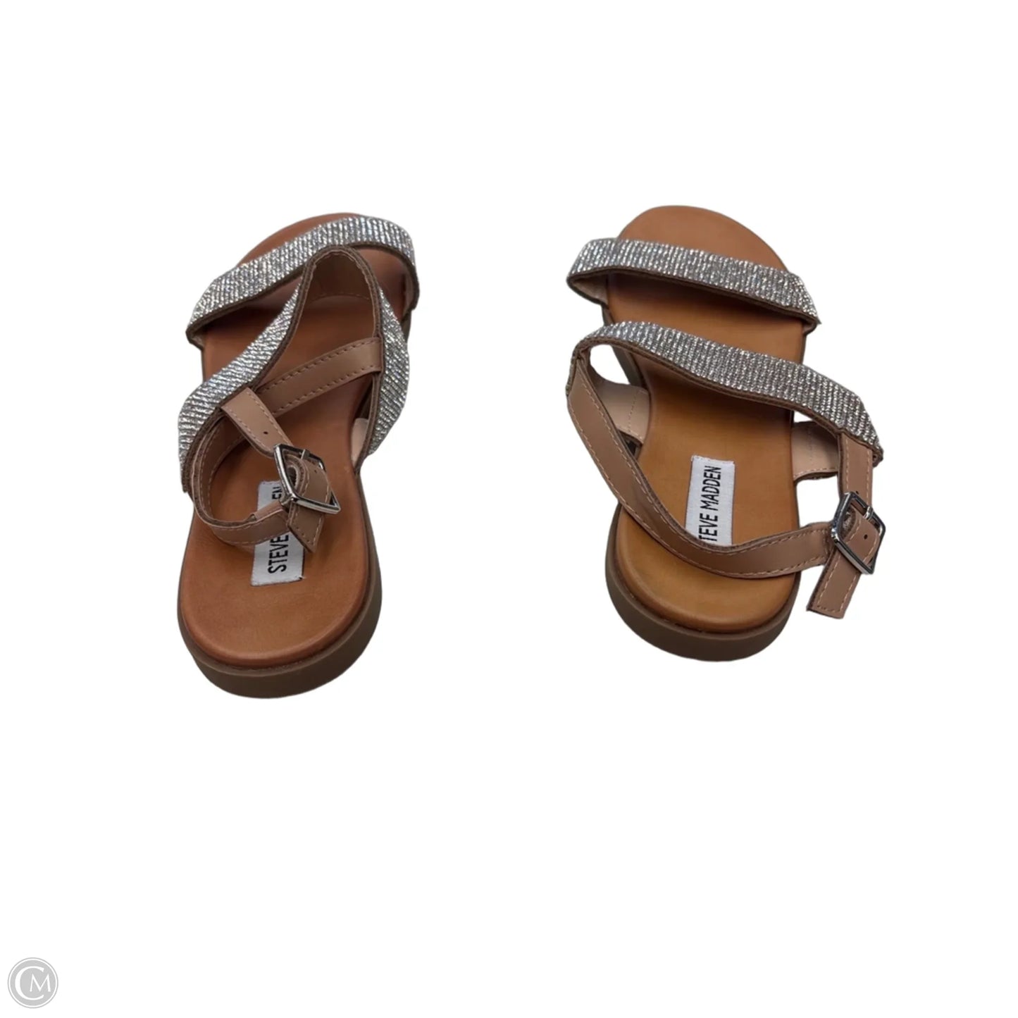 Sandals Flats By Steve Madden In Silver & Tan, Size: 9