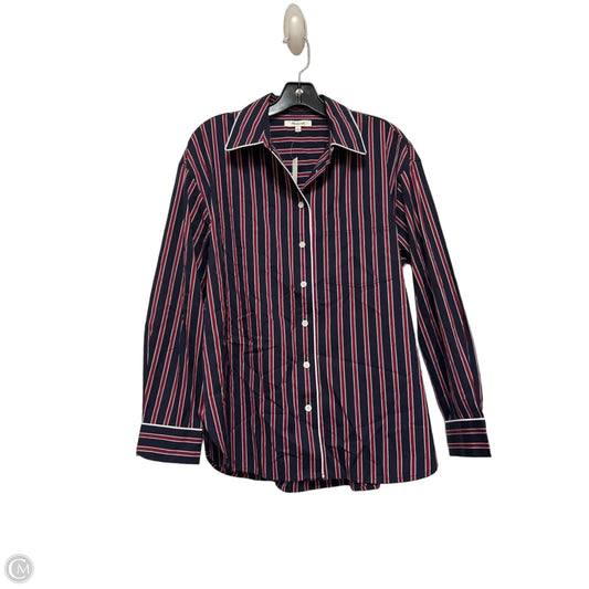 Top Long Sleeve By Madewell In Blue & Red & White, Size: M