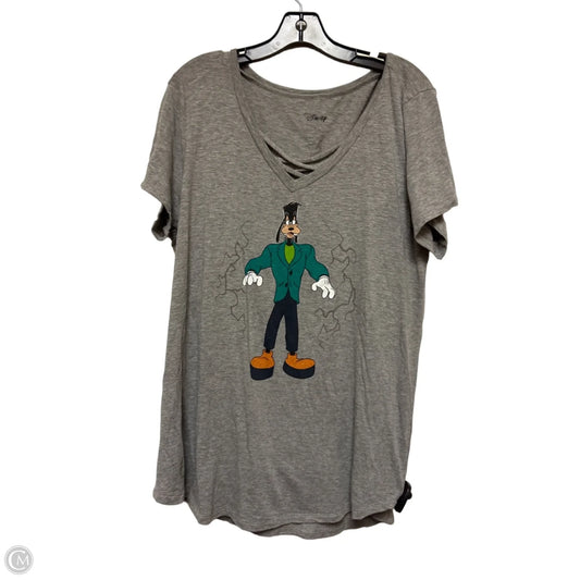 Top Short Sleeve By Disney In Grey, Size: 2x
