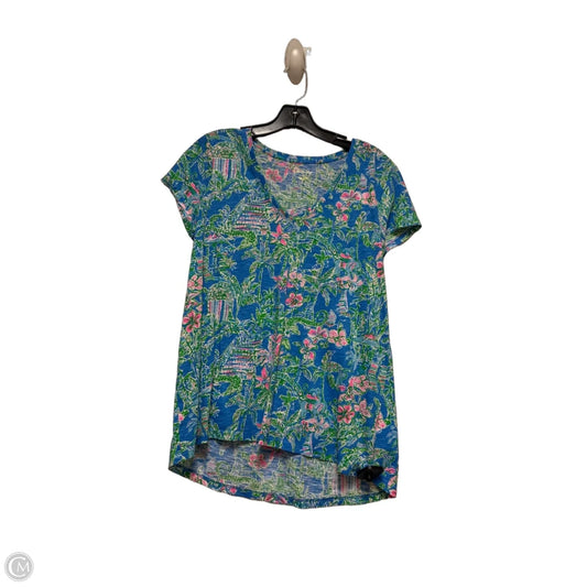 Top Short Sleeve Designer By Lilly Pulitzer In Blue & Green, Size: S