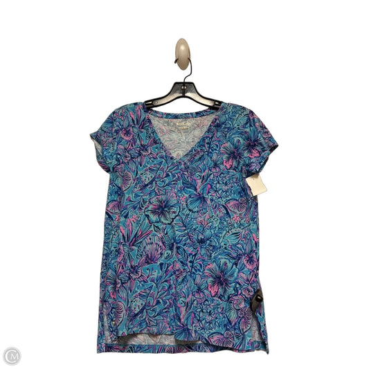 Top Short Sleeve Designer By Lilly Pulitzer In Blue & Pink, Size: Xs