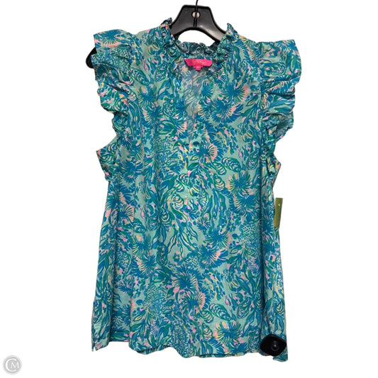 Top Short Sleeve Designer By Lilly Pulitzer In Blue & Green, Size: M