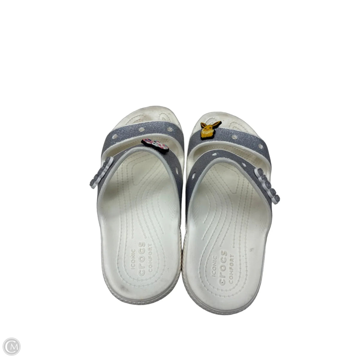 Sandals Flats By Crocs In Silver, Size: 6