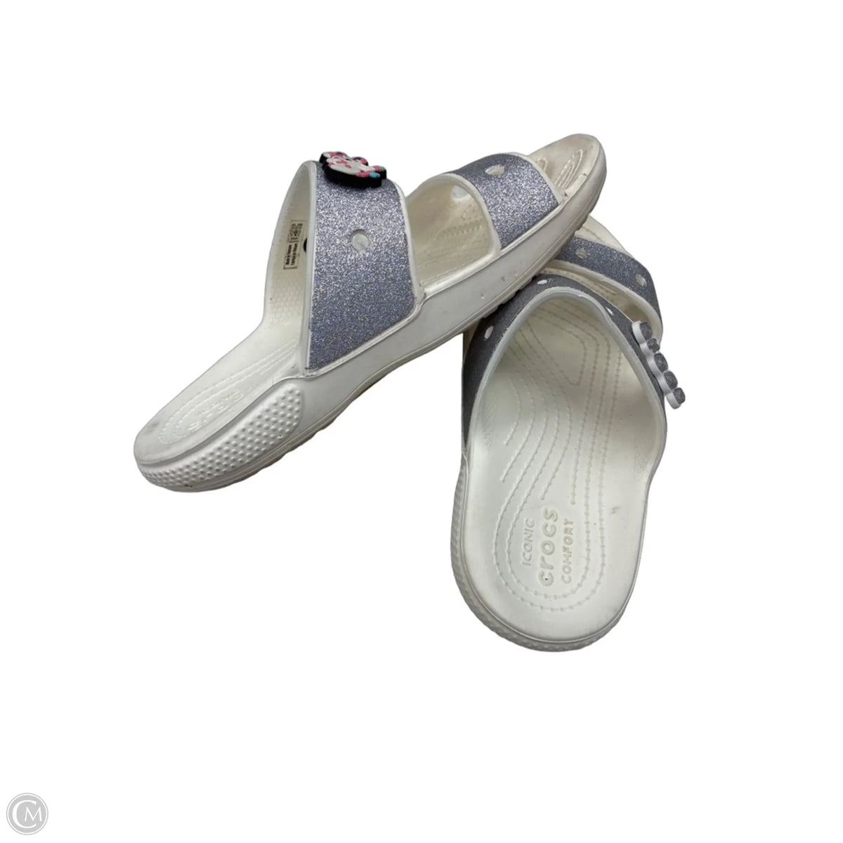Sandals Flats By Crocs In Silver, Size: 6