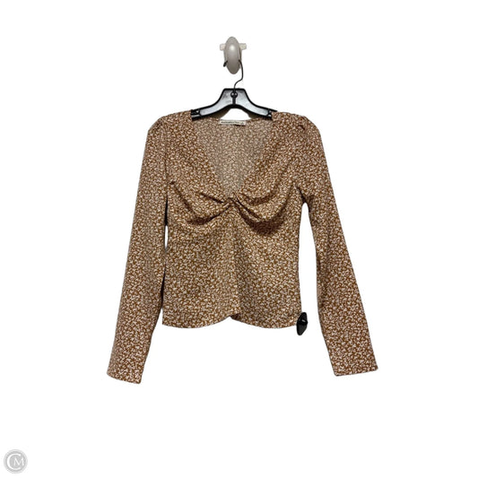 Top Long Sleeve By Abercrombie And Fitch In Brown & White, Size: S