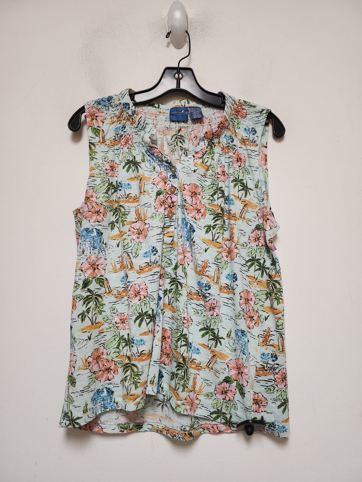 Tropical Print Top Sleeveless Caribbean Joe, Size L