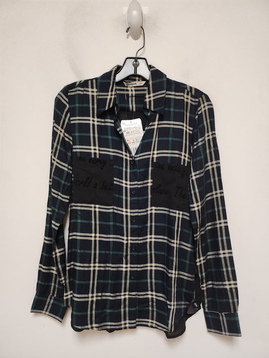 Top Long Sleeve By Desigual In Plaid Pattern, Size: Xs