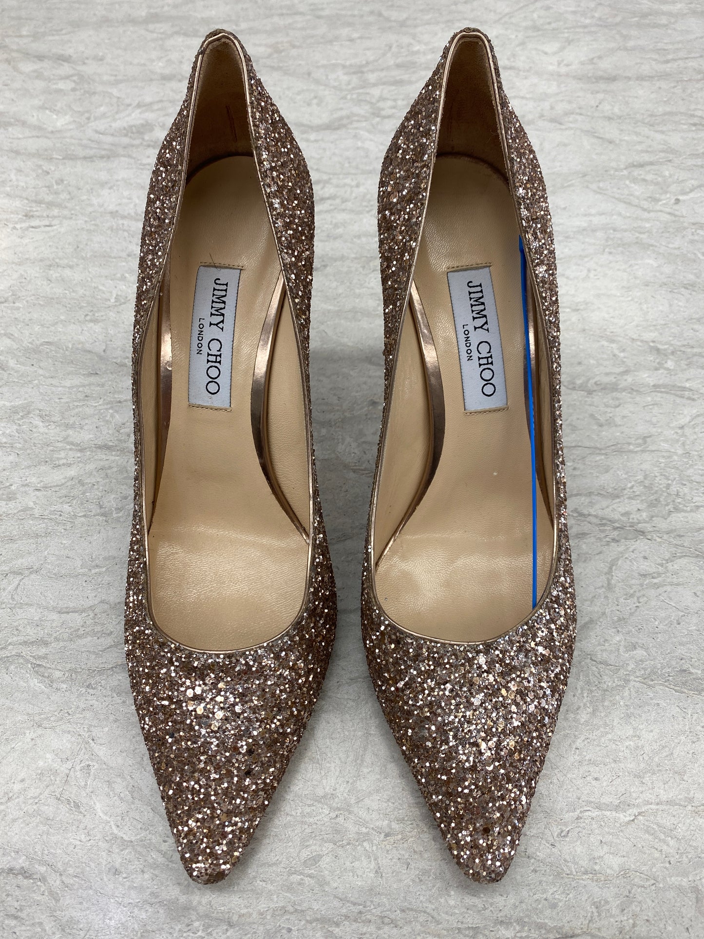 Shoes Luxury Designer By Jimmy Choo In Gold, Size: 10.5