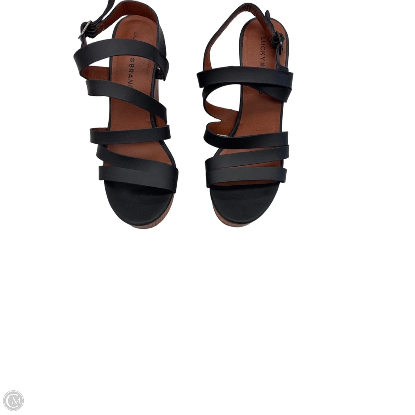 Sandals Heels Wedge By Lucky Brand In Black & Brown, Size: 8.5