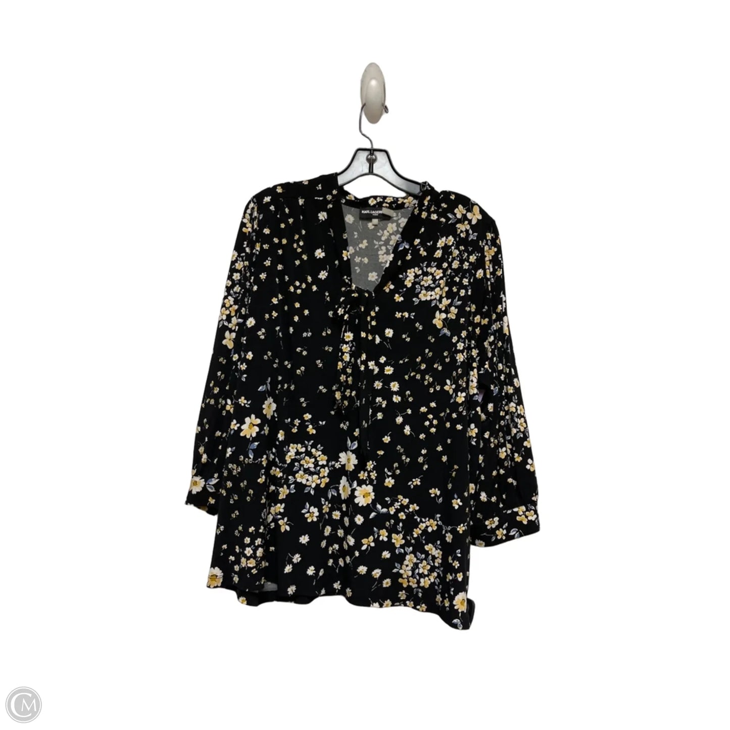 Top 3/4 Sleeve Designer By Karl Lagerfeld In Black, Size: Xl