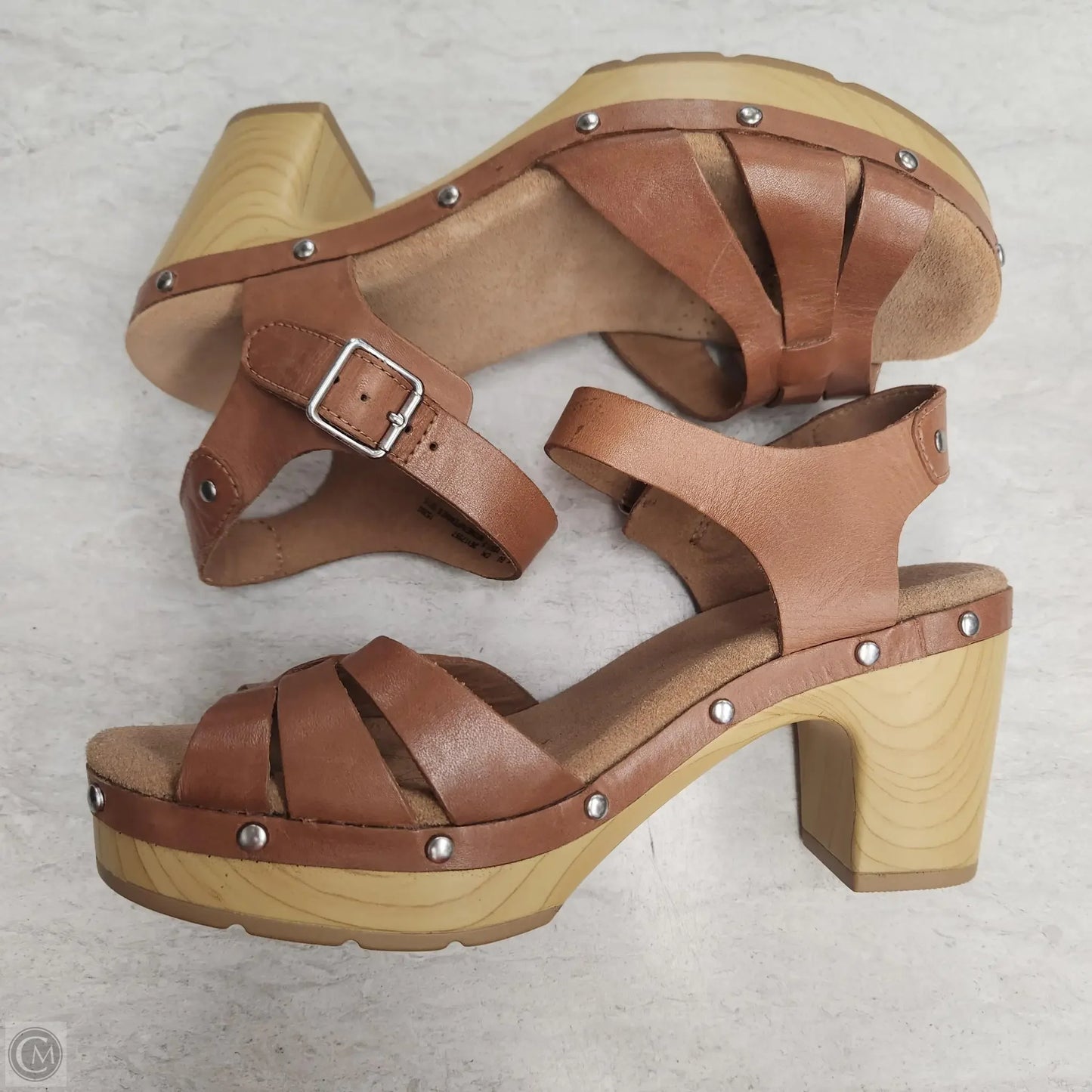 Sandals Heels Block By Clarks In Tan, Size: 8.5