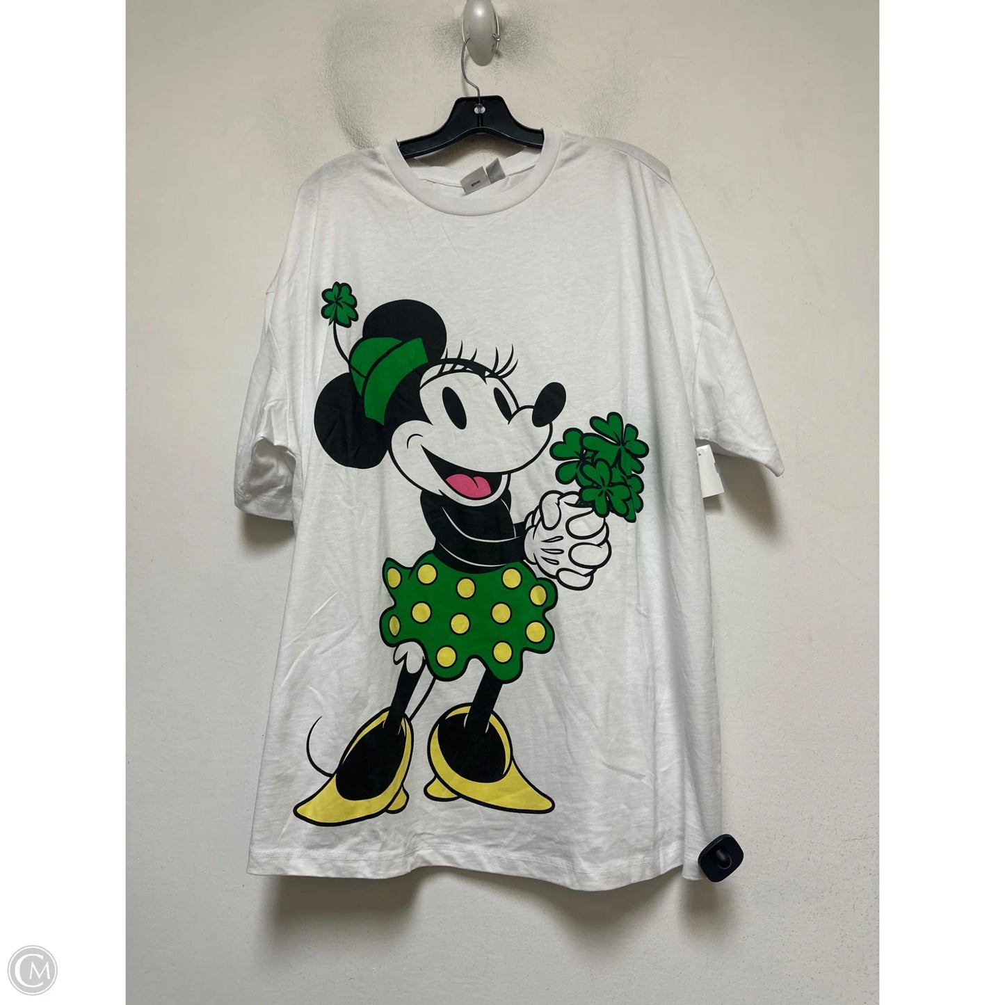 Top Short Sleeve By Walt Disney In Green & White, Size: Xl