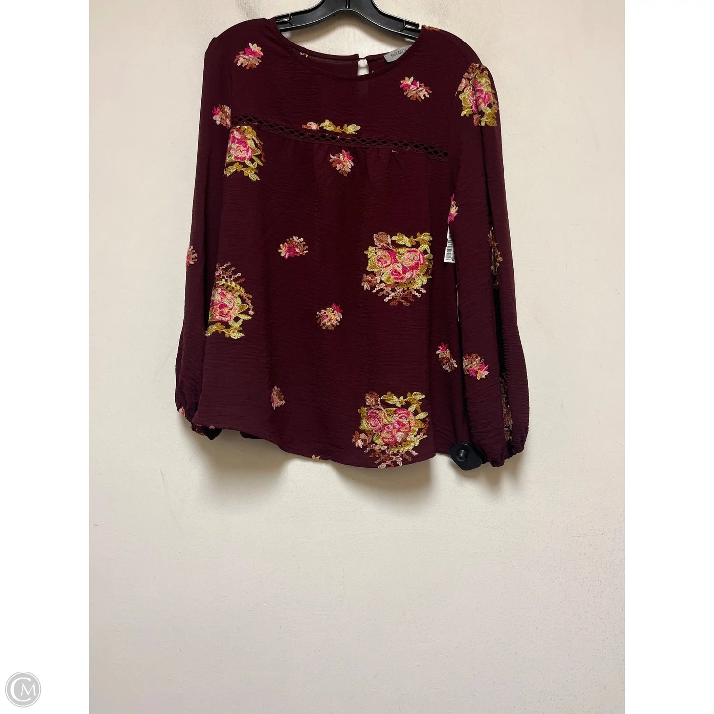 Top Long Sleeve By Figuero & Flower In Maroon, Size: S