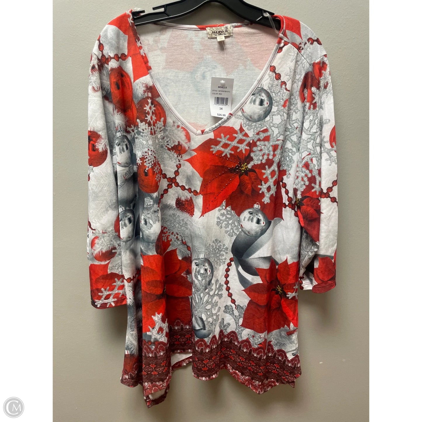 Top Short Sleeve By One World In Grey & Red, Size: 3x