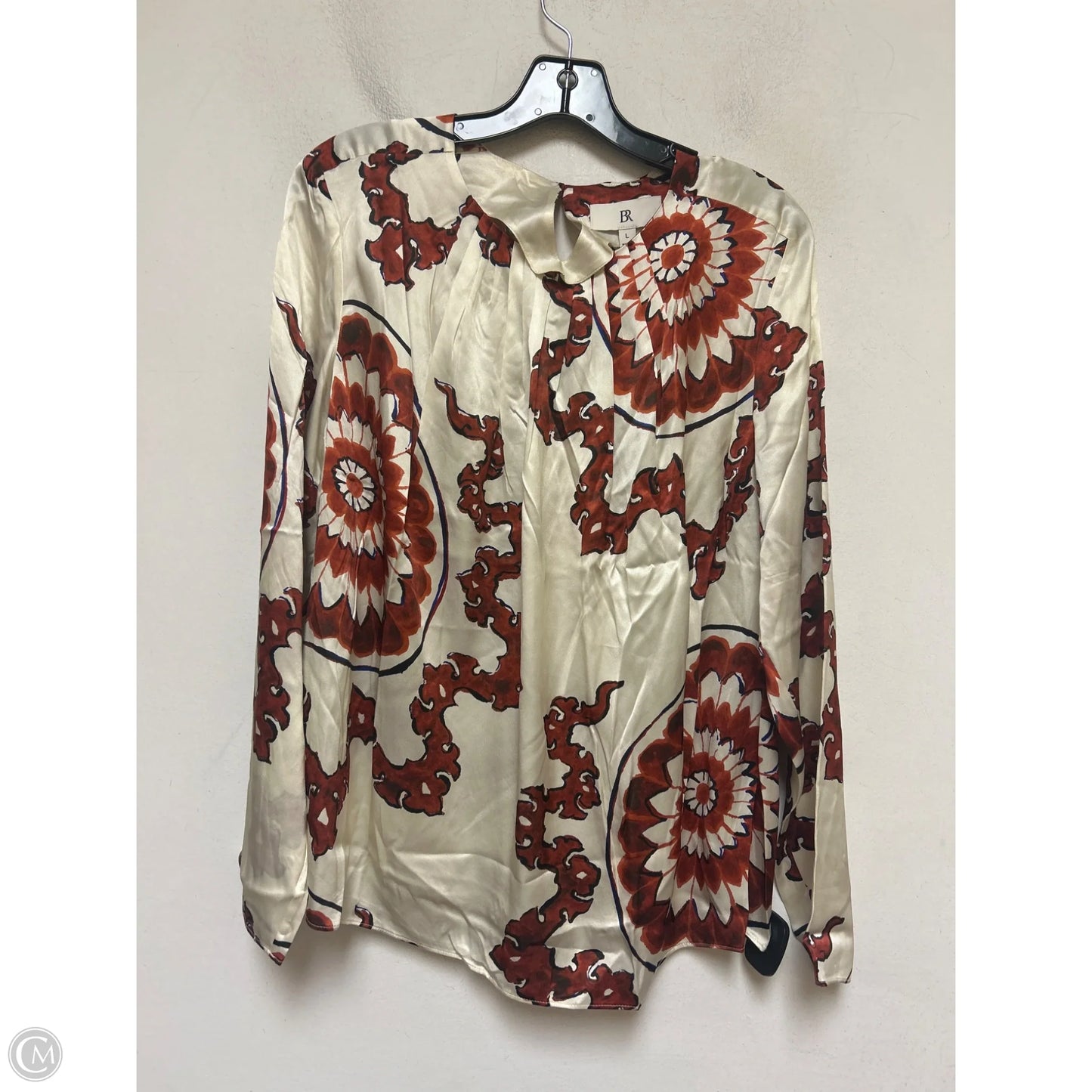 Top Long Sleeve By Banana Republic In Cream & Orange, Size: L