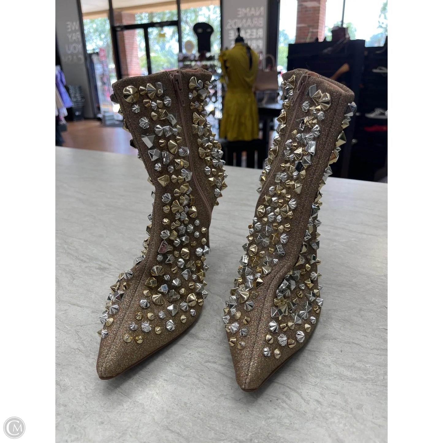 Boots Ankle Heels By Clothes Mentor In Gold, Size: 8