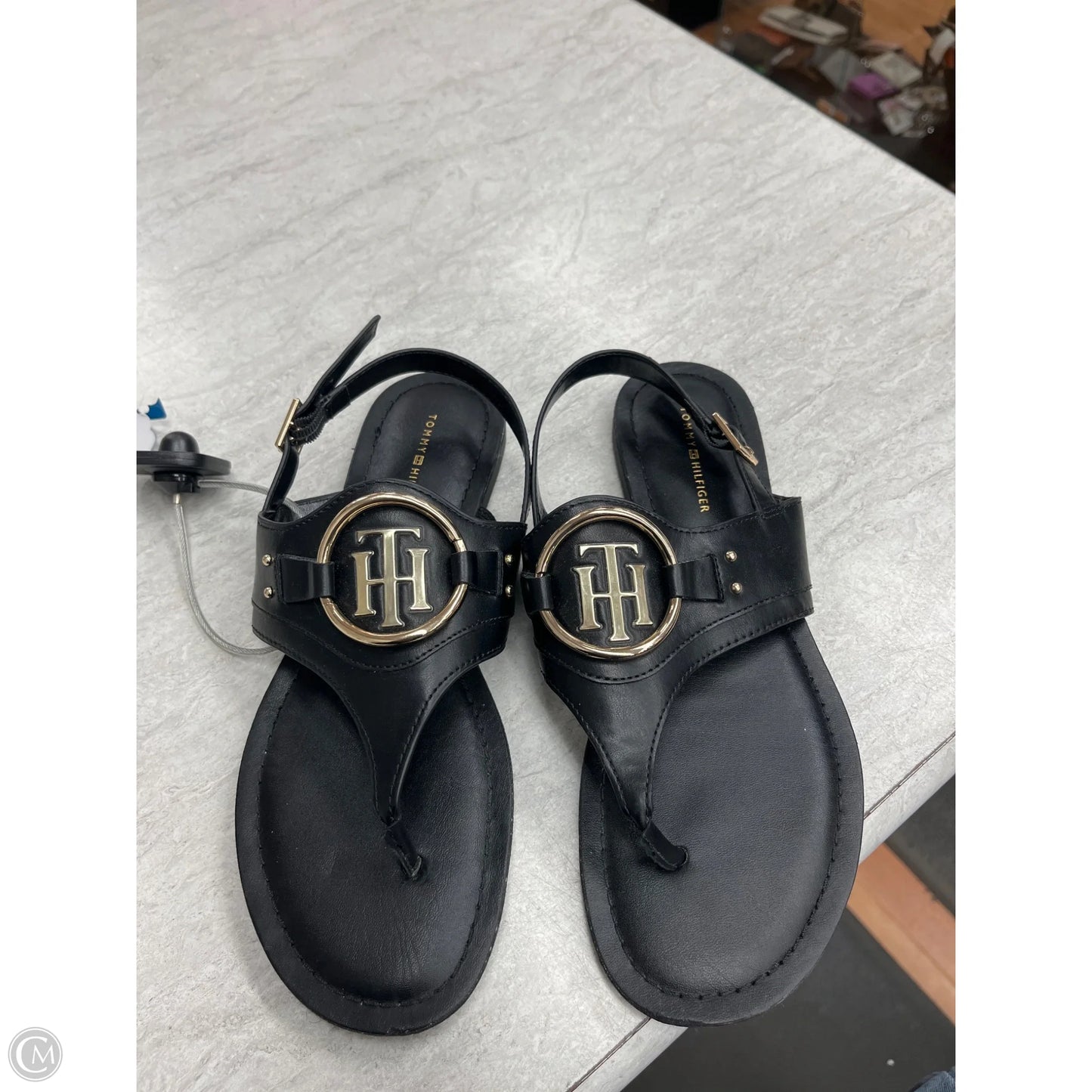 Sandals Flats By Tommy Hilfiger In Black & Gold, Size: 8.5
