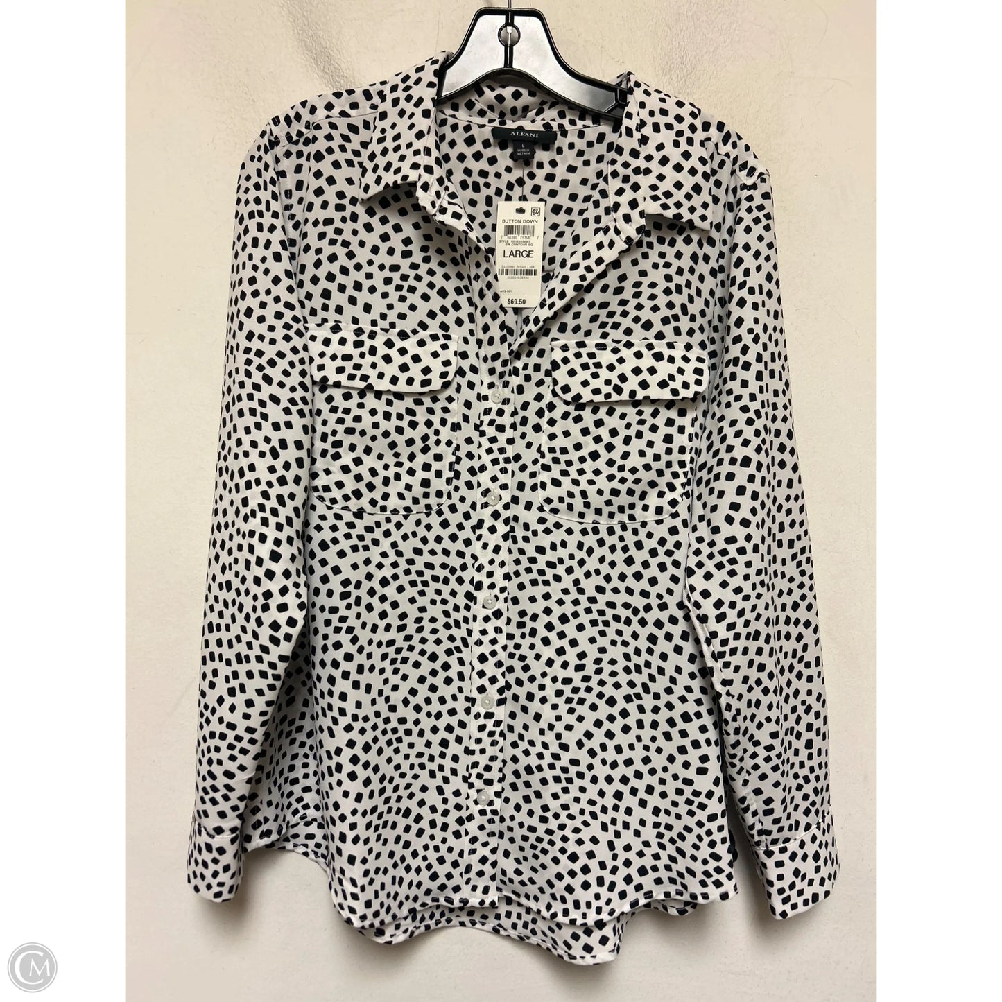 Top Long Sleeve By Alfani In Black & White, Size: L