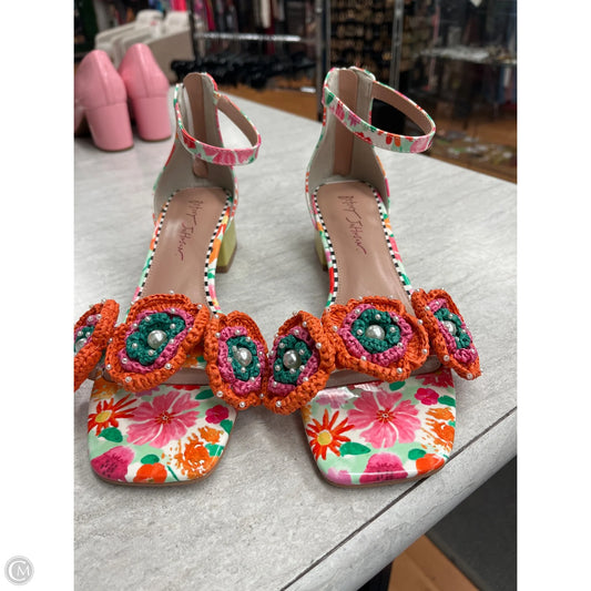 Sandals Heels Block By Betsey Johnson In Floral Print, Size: 8.5