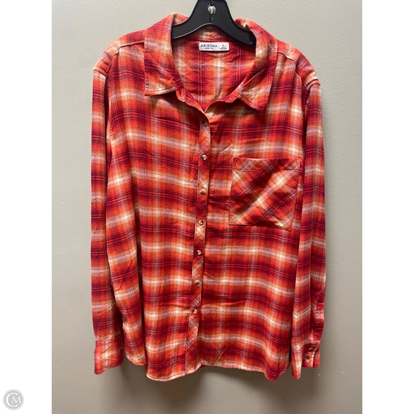 Top Long Sleeve By Arizona In Plaid Pattern, Size: Xl