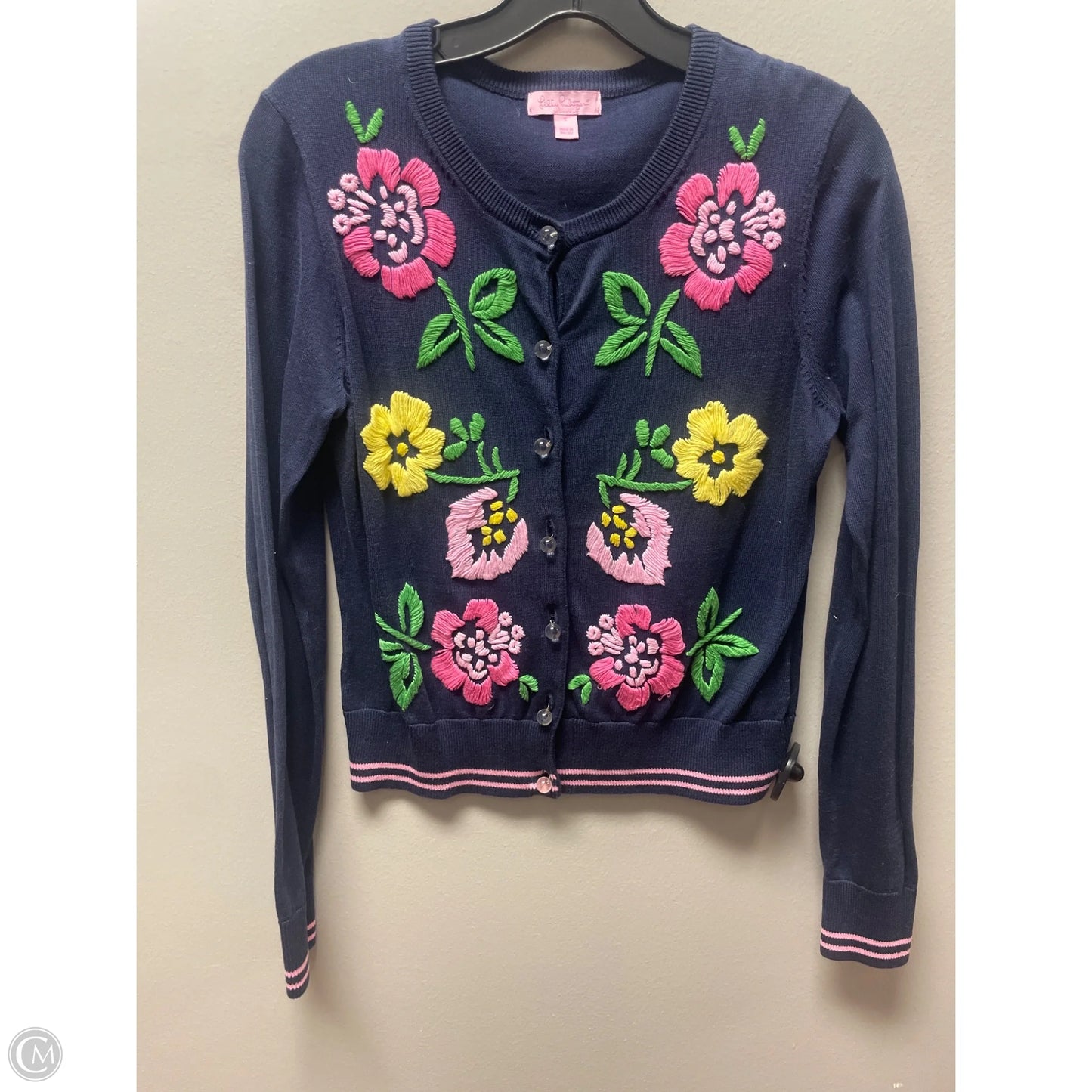 Sweater Cardigan Designer By Lilly Pulitzer In Blue & Pink, Size: S