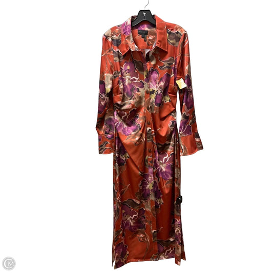 Dress Casual Midi By Donna Karan In Orange & Purple, Size: M