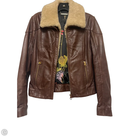 Jacket Leather By Ted Baker In Brown & Tan, Size: Xs