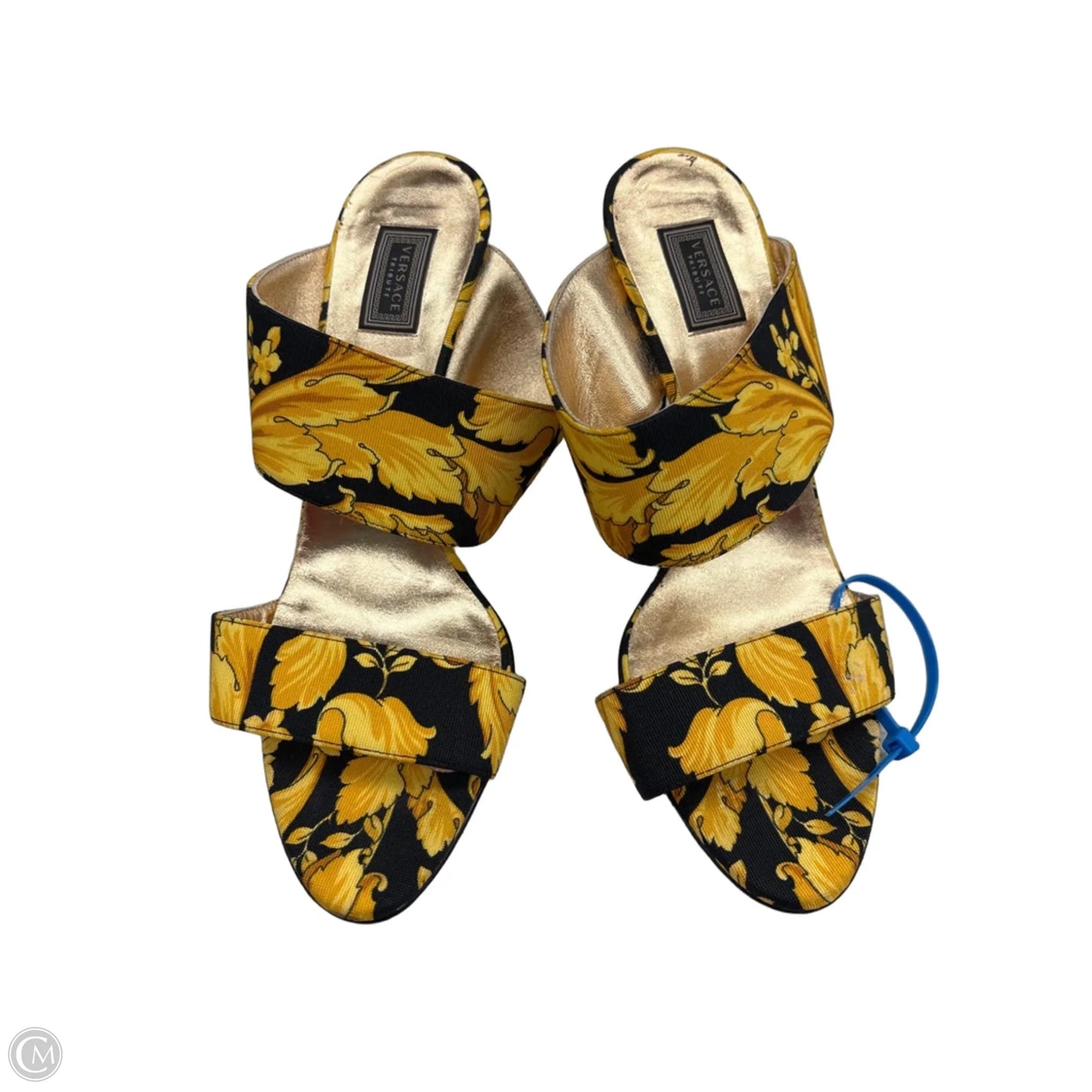 Shoes Luxury Designer By Versace In Black & Yellow, Size: 9