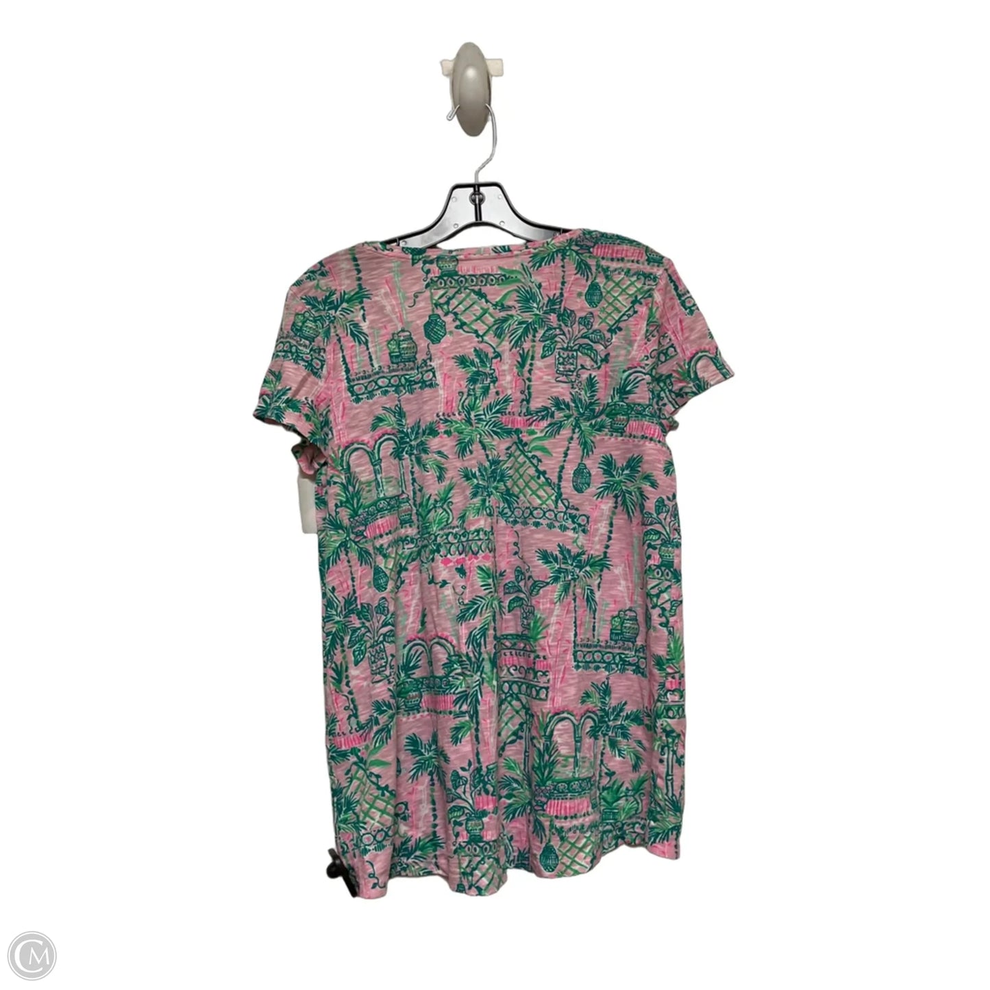 Top Short Sleeve Designer By Lilly Pulitzer In Green & Pink, Size: M