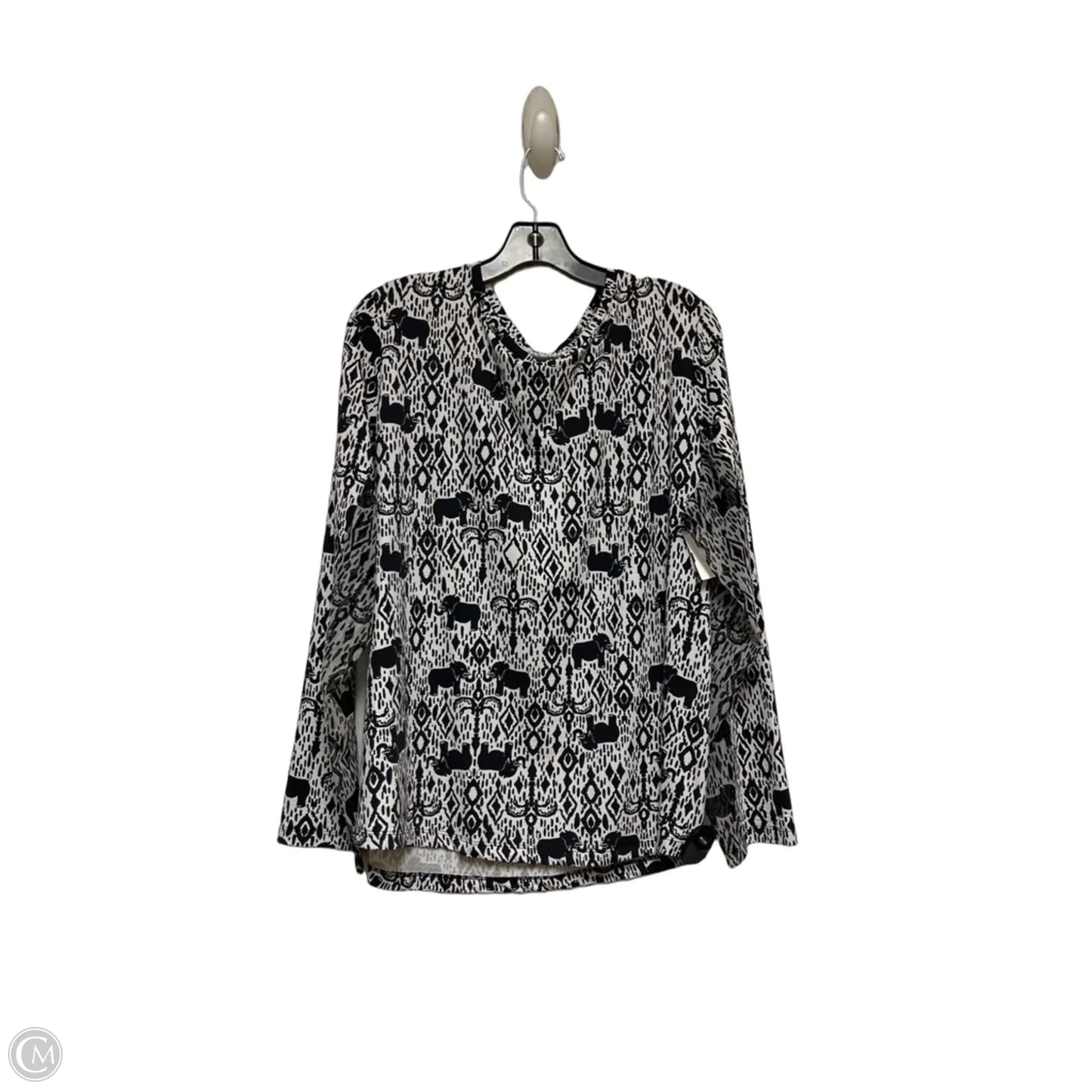 Athletic Top Long Sleeve Crewneck By Ibkul In Black & White, Size: 2x