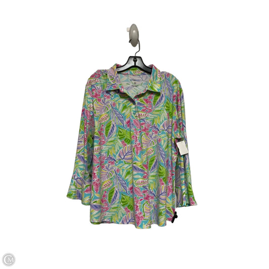 Athletic Top Long Sleeve Collar By Ibkul In Multi-colored, Size: 2x