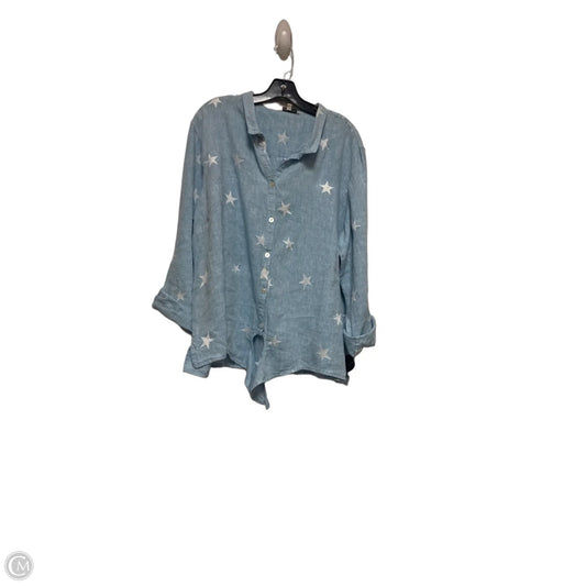 Top Long Sleeve By John Mark In Blue & White, Size: 2x