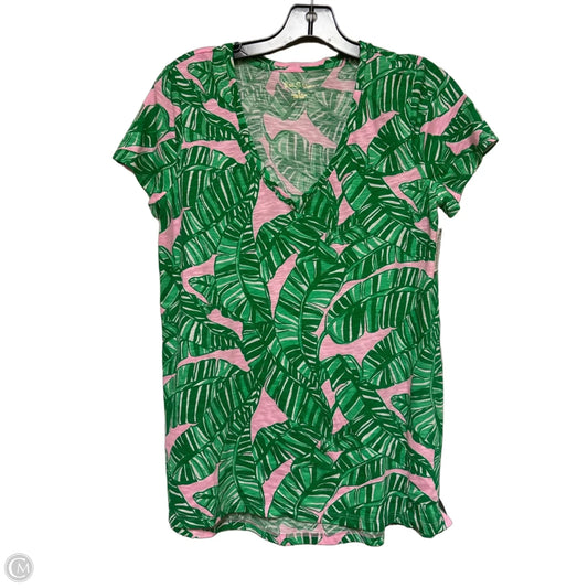 Top Short Sleeve Designer By Lilly Pulitzer In Green & Pink, Size: S