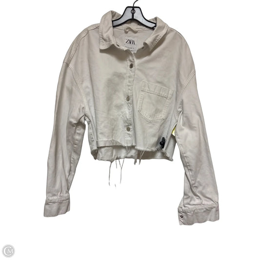 Jacket Denim By Zara In White Denim, Size: Xl