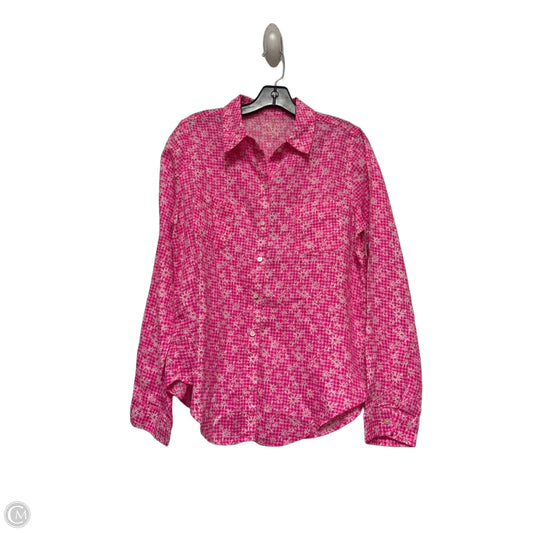 Top Long Sleeve Designer By Lilly Pulitzer In Pink & White, Size: M