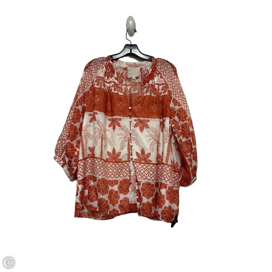 Top Short Sleeve Designer By Johnny Was In Red & White, Size: Xl