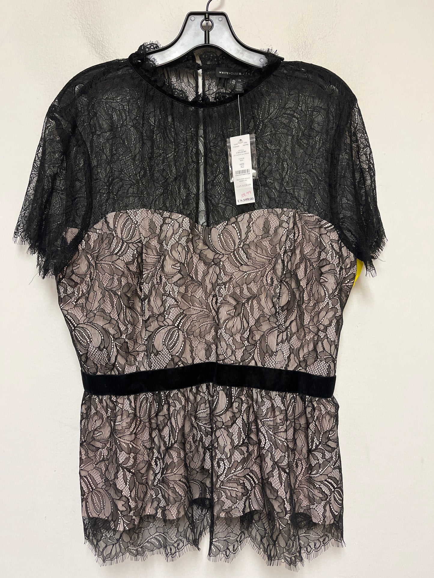 Top Short Sleeve By White House Black Market In Black, Size: L