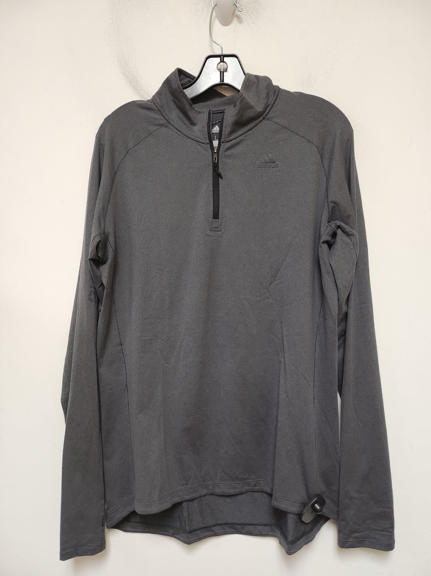 Athletic Top Long Sleeve Collar By Adidas In Grey, Size: L