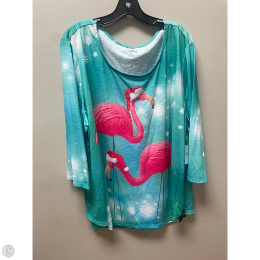 Top Short Sleeve By Coral Bay In Green & Pink, Size: 3x