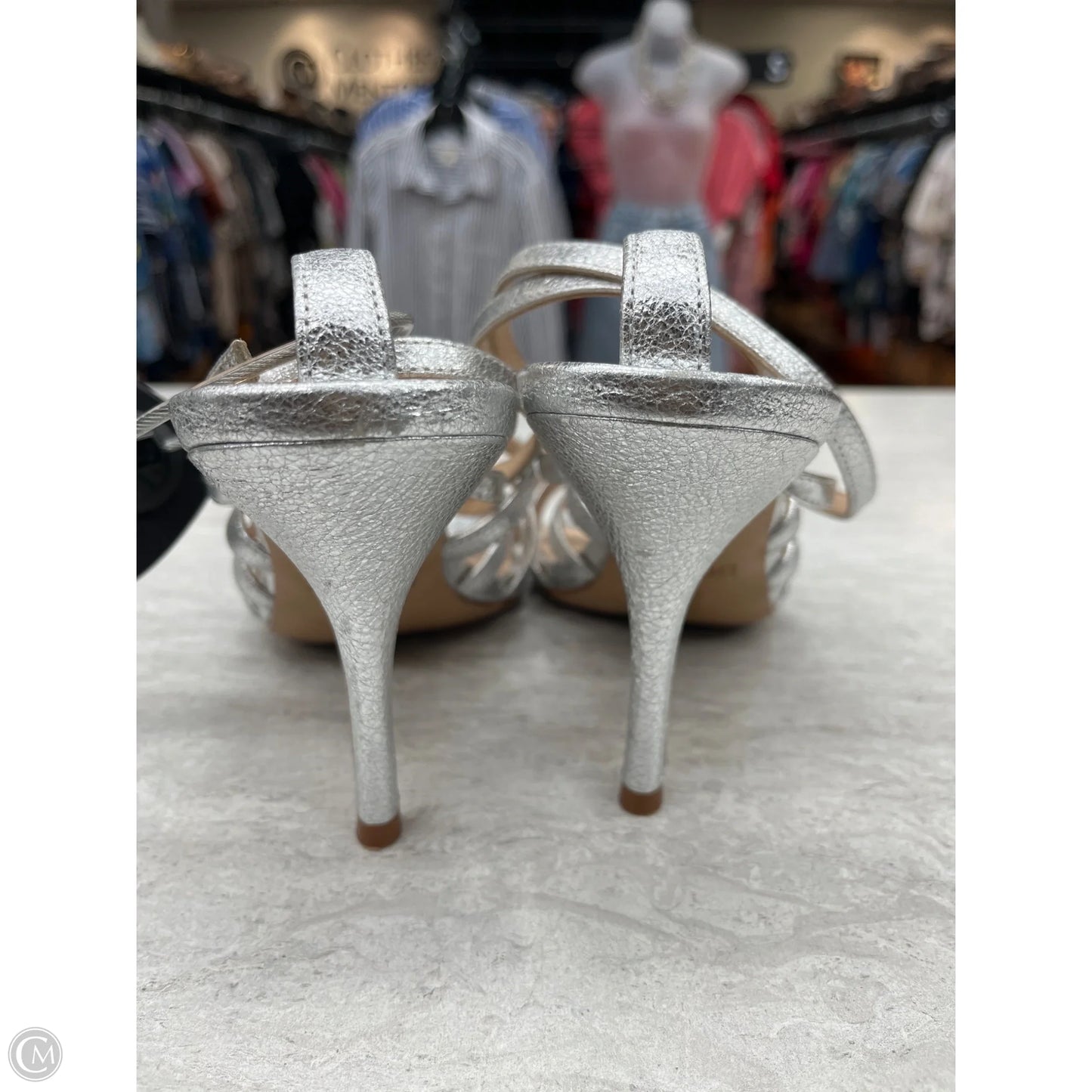 Sandals Heels Stiletto By Botkier In Silver, Size: 8.5